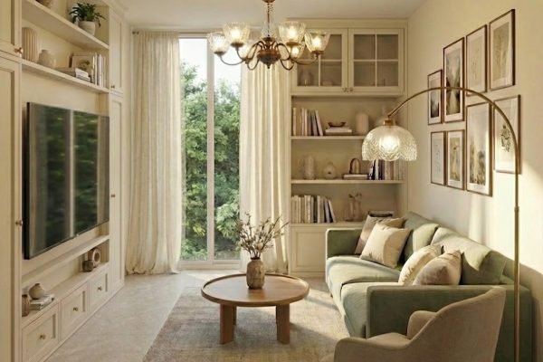 עיצוב סלון מואר בתל אביב עם נגרות מותאמת אישית וחיבור לפינת אוכל